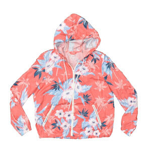 American Eagle Women's Size S Windbreaker Jacket Pink Floral Acrylic Zip Hooded